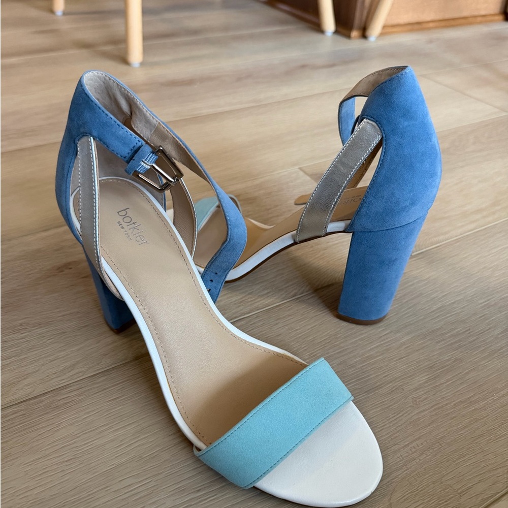 Botkier Two-Tone Blue Suede Block Heel Sandals